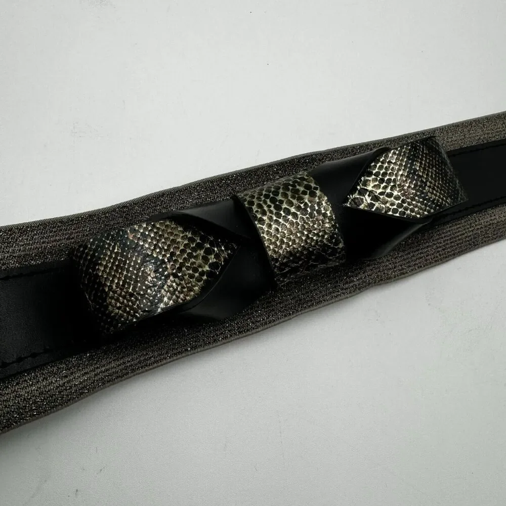 LOFT | Women's Small Extra Wide Leather Belt Bow Snaps Stretch 27